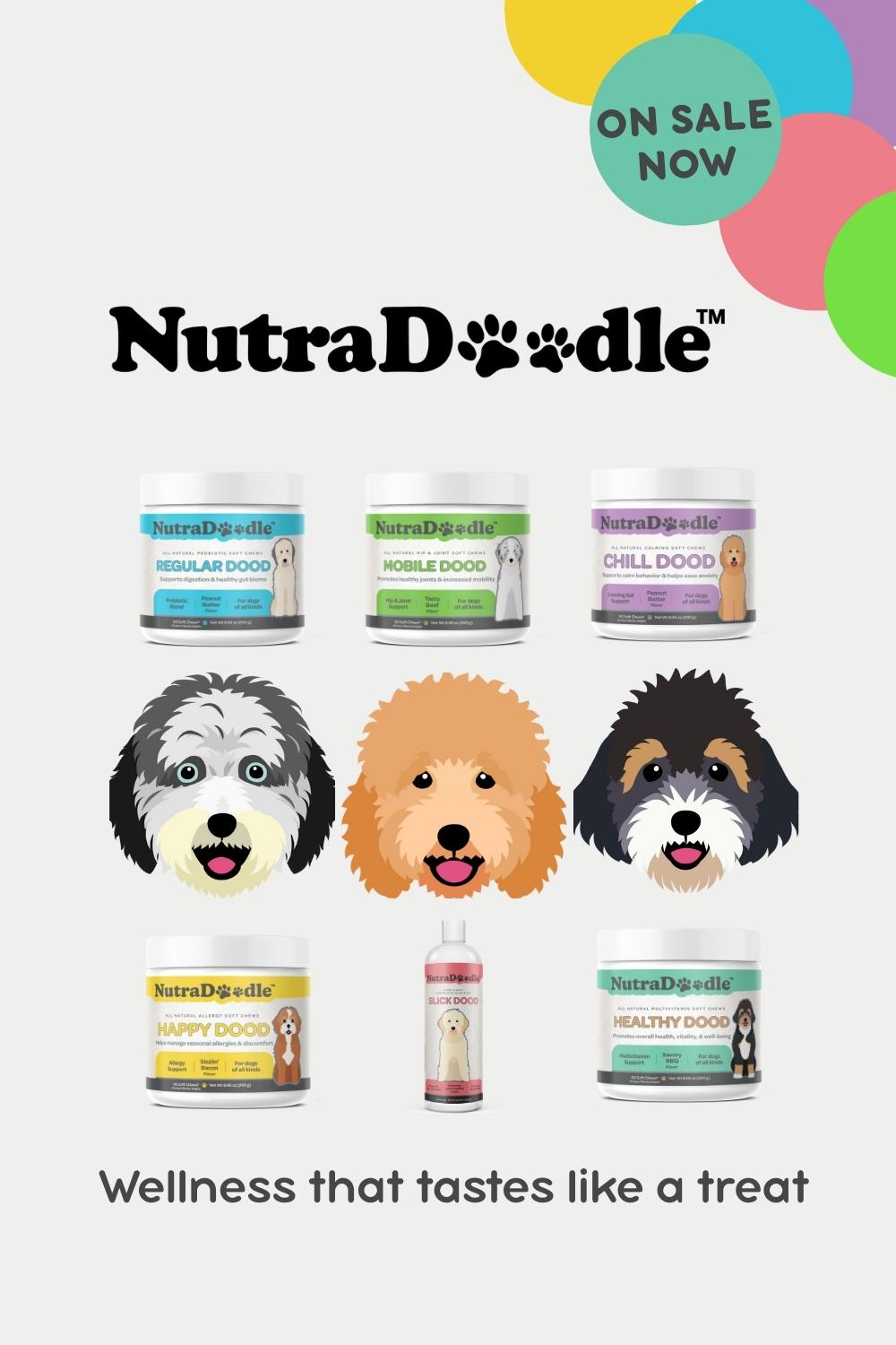 NutraDoodle's product offerings with a sampling of various doodles.